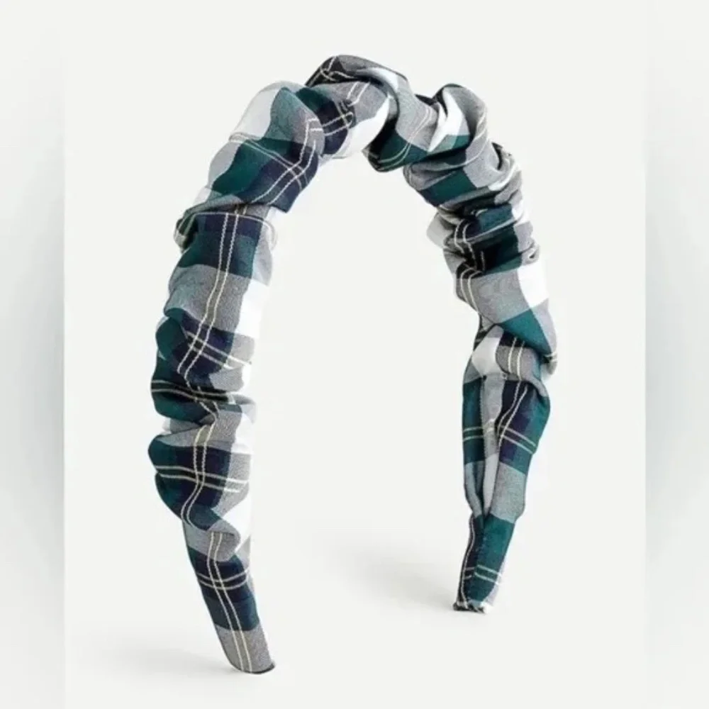 J. Crew Preppy Navy  Plaid Scrunchie Headband